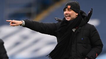 Manchester (United Kingdom), 30/01/2021.- Manchester City manager Pep Guardiola gestures on the touchline during the English Premier League soccer match between Manchester City and Sheffield United in Manchester, Britain, 30 January 2021. (Reino Unido) EF