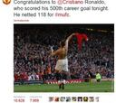 El Manchester United felicita a Cristiano por sus 500 goles