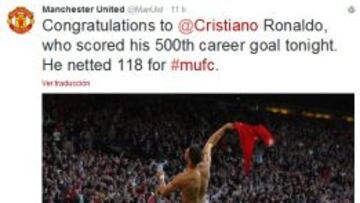 El Manchester United felicita a Cristiano por sus 500 goles