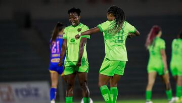 Dayana Martin celebrates her goal 3-1 of Juarez during the 16th round match between FC Juarez and Tigres UANL as part of the Liga BBVA MX Femenil, Torneo Apertura 2024 at Olimpico Benito Juarez Stadium on October 20, 2024 in Ciudad Juarez, Chihuahua, Mexico.
