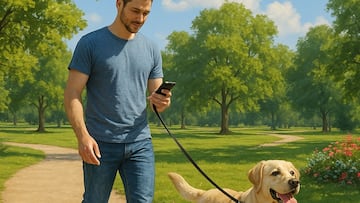Hombre paseando a perro