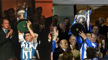 José Ramón levantando la Copa de 1995 y Fran la de 2002