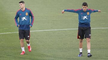 Morata y Rodrigo en el entrenamiento de la Selecci&oacute;n.
 