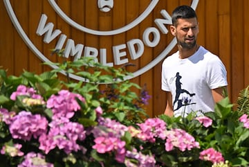 Serbia's Novak Djokovic at training ahead of the 2024 Wimbledon Championships semifinals.