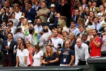 LONDON, ENGLAND - JULY 15: Conchita Martinez, coach of Garbine Muguruza (L) celebrates her vicotry after her Ladies Singles final against Venus Williams of The United States on day twelve of the Wimbledon Lawn Tennis Championships at the All England Lawn 