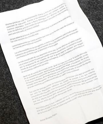 Esta es la carta que leyó Anna Boada en el atril del COE para hacer pública su enfermedad y anunciar su retirada del remo.