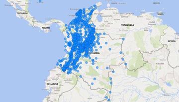 Mapa del coronavirus en Colombia.