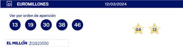 Euromillones: comprobar los resultados del sorteo de hoy, martes 12 de marzo