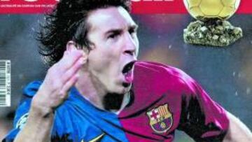 Messi, portada de France Football, que le acredita como el Balón de Oro 2009.
