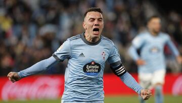 Iago Aspas celebra un gol contra el Mallorca.