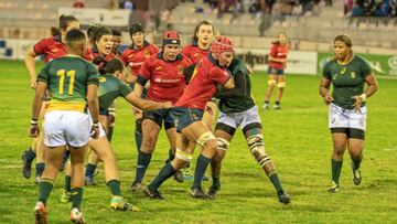 Imagen de un partido de las Leonas de la selecci&oacute;n espa&ntilde;ola de rugby ante Sud&aacute;frica.