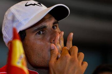 Spanish tennis player Rafael Nadal looks on during the Davis Cup World Group play-offs draw in New Delhi on September 15, 2016.