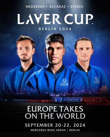 Cartel con el que la Laver Cup ha anunciado a Daniil Medvedev y Alexander Zverev junto a Carlos Alcaraz en el equipo de Europa.