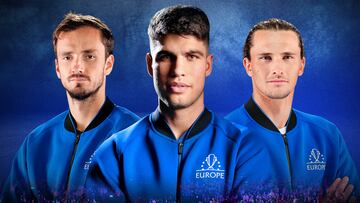Cartel con el que la Laver Cup ha anunciado a Daniil Medvedev y Alexander Zverev junto a Carlos Alcaraz en el equipo de Europa.