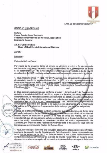 Perú rechaza que el partido
se juegue en la Bombonera