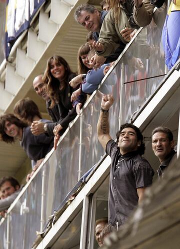 Diego Armando Maradona supporting Boca Juniors at La Bombonera.