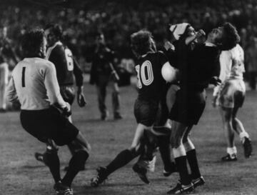 In the 1975/76 European Cup semi-final between Real Madrid and Bayern Munich, a home fan ran onto the pitch and struck the match referee, Erich Linemayr.