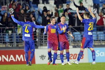 Albacar celebra con Xumetra, Etxeita y Verdés su golazo ante el Castilla.