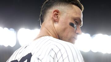 NEW YORK, NEW YORK - SEPTEMBER 25: Aaron Judge #99 of the New York Yankees looks on against the Baltimore Orioles during the seventh inning at Yankee Stadium on September 25, 2024 in the Bronx borough of New York City. Luke Hales/Getty Images/AFP (Photo by Luke Hales / GETTY IMAGES NORTH AMERICA / Getty Images via AFP)