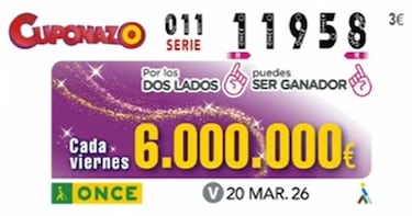 Cuponazo de la ONCE: comprobar los resultados del sorteo hoy, viernes 20 de marzo