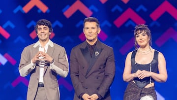 Presentadores durante la celebración de la primera semifinal del Benidorm Fest, a 10 de febrero de 2026, en Benidorm, Alicante, Comunidad Valenciana (España). El Benidorm Fest encara su quinta edición, que tiene lugar los próximos el 10, 12 y 14 de febrero, y que, aunque no servirá para elegir al representante de España en el Festival de Eurovisión tras la retirada de RTVE por la participación de Israel, concederá más premios para los concursantes.
Joaquín P. Reina / Europa Press
11/02/2026