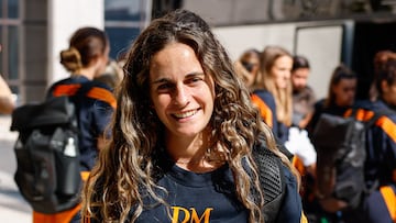 Teresa Abelleira, en la llegada del Real Madrid a Lisboa.