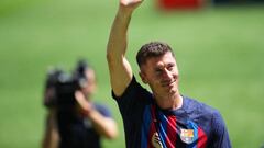 Robert Lewandowski during his presentation as new FC Barcelona player at Camp Now Stadium on August 5, 2022 in Barcelona, Spain. (Photo by Bagu Blanco / Pressinphoto / Icon Sport)