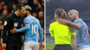 Agüero, con un colegiado de la FIFA y a la derecha, con una juez de línea de la FA.