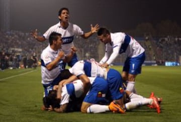 La celebración del equipo cruzado tras el tercer tanto.