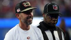 INGLEWOOD, CALIFORNIA - JANUARY 09: Head Coach Kyle Shanahan of the San Francisco 49ers leaves the field following a 27-24 win over the Los Angeles Rams at SoFi Stadium on January 09, 2022 in Inglewood, California.   Katelyn Mulcahy/Getty Images/AFP
 == F