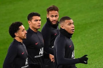 PSG players train ahead of their meeting with Real Madrid.