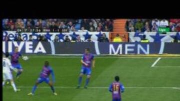 Lell, en el momento de tocar el balón con la mano.