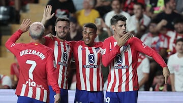 Morata celebra uno de sus goles al Rayo.