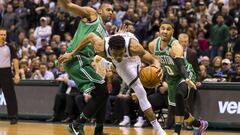 Apr 26, 2018; Milwaukee, WI, USA; Milwaukee Bucks forward Giannis Antetokounmpo (34) drives for the basket around Boston Celtics forward Al Horford (42) during the fourth quarter in game six of the first round of the 2018 NBA Playoffs at BMO Harris Bradley Center. Mandatory Credit: Jeff Hanisch-USA TODAY Sports
