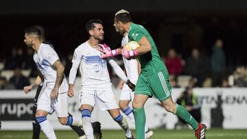 Saul, celebrfa con Wilfred, el penalty parado, FC Cartagena vs Marbella FC., Liga 2 Division B, Grupo IV, Jornada 27, Estadio Cartagonova, Cartagena, 01/03/2020,