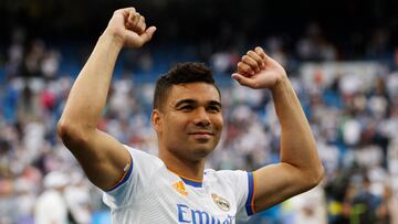 Casemiro celebra una victoria como jugador del Real Madrid.