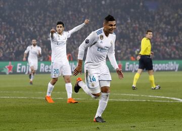 Casemiro celebrates after scoring.