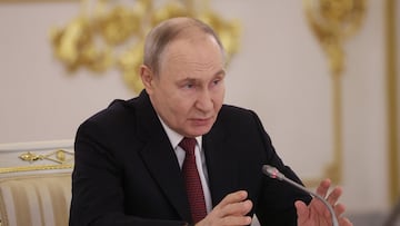 Russian President Vladimir Putin speaks with UAE's President Sheikh Mohammed bin Zayed Al Nahyan (not pictured) during their meeting at the Kremlin in Moscow, Russia, January 29, 2026. Maxim Shipenkov/Pool via REUTERS