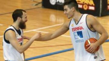 Sergio Rodríguez y Guillermo Hernangómez, durante un entrenamiento.
