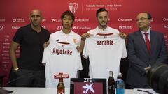 Kiyotake y Sarabia, con Monchi y Castro. 