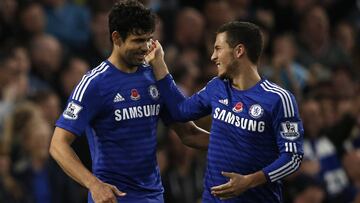 Diego Costa y Hazard, compa&ntilde;eros en el Chelsea y rivales en el Atl&eacute;tico-Real Madrid.