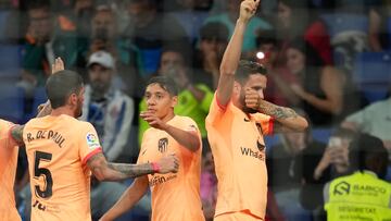 Saúl celebra su gol en el Espanyol-Atlético