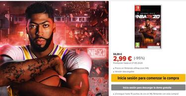 Ofertas Nintendo Switch: NBA 2K20 por 2,99 euros en la eShop; 95% de descuento