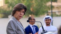 France's Foreign Minister Catherine Colonna speaks during a visit to the Theodore Monod French curriculum international school in the Emirati capital Abu Dhabi, on February 3, 2023. (Photo by Karim SAHIB / AFP) (Photo by KARIM SAHIB/AFP via Getty Images)