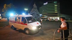 Ambulance arrives at the Topos Congress hotel in the soccer World Cup host city of Rostov-on-Don, Russia June 26, 2018. Reuters witnesses at the scene said they were told by police that they had been evacuated due to a bomb threat. REUTERS/Hannah McKay