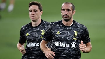 El jugador de la Juventus Giorgio Chiellini durante un entrenamiento antes de un partido.