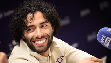 Mexican forward Cesar Huerta attends his presentation press conference as R.S.C. Anderlecht's new signing in Brussels on January 14, 2025. (Photo by VIRGINIE LEFOUR / Belga / AFP) / Belgium OUT