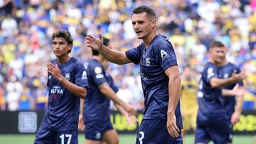 NASHVILLE, TENNESSEE - JUNE 24: Adam Mitchell #3 of Auckland City FC reacts during the FIFA Club World Cup 2025 group C match between Auckland City FC and CA Boca Juniors at GEODIS Park on June 24, 2025 in Nashville, Tennessee. Alex Grimm/Getty Images/AFP (Photo by ALEX GRIMM / GETTY IMAGES NORTH AMERICA / Getty Images via AFP)