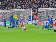 La otra toma del golazo de Bruno Fernades que es una obra de arte