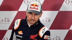 Repsol Honda&#039;s Jorge Lorenzo of Spain attends a press conference in Doha on March 7, 2019 at Losail Circuit ahead of the season&#039;s start at Qatar MotoGP grand prix on March 10. (Photo by GIUSEPPE CACACE / AFP)